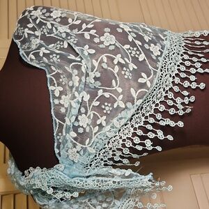 Elegant Lace Scarf - Sparkly Light Blue